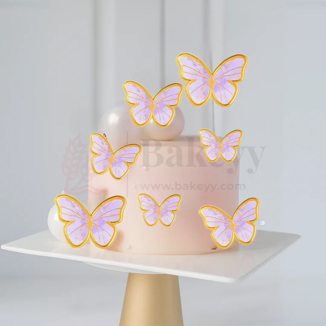 Golden-Edged Water Colour Purple | Butterfly Toppers | Elegant Decoration for Cakes, Cupcakes & Desserts | Set of 11