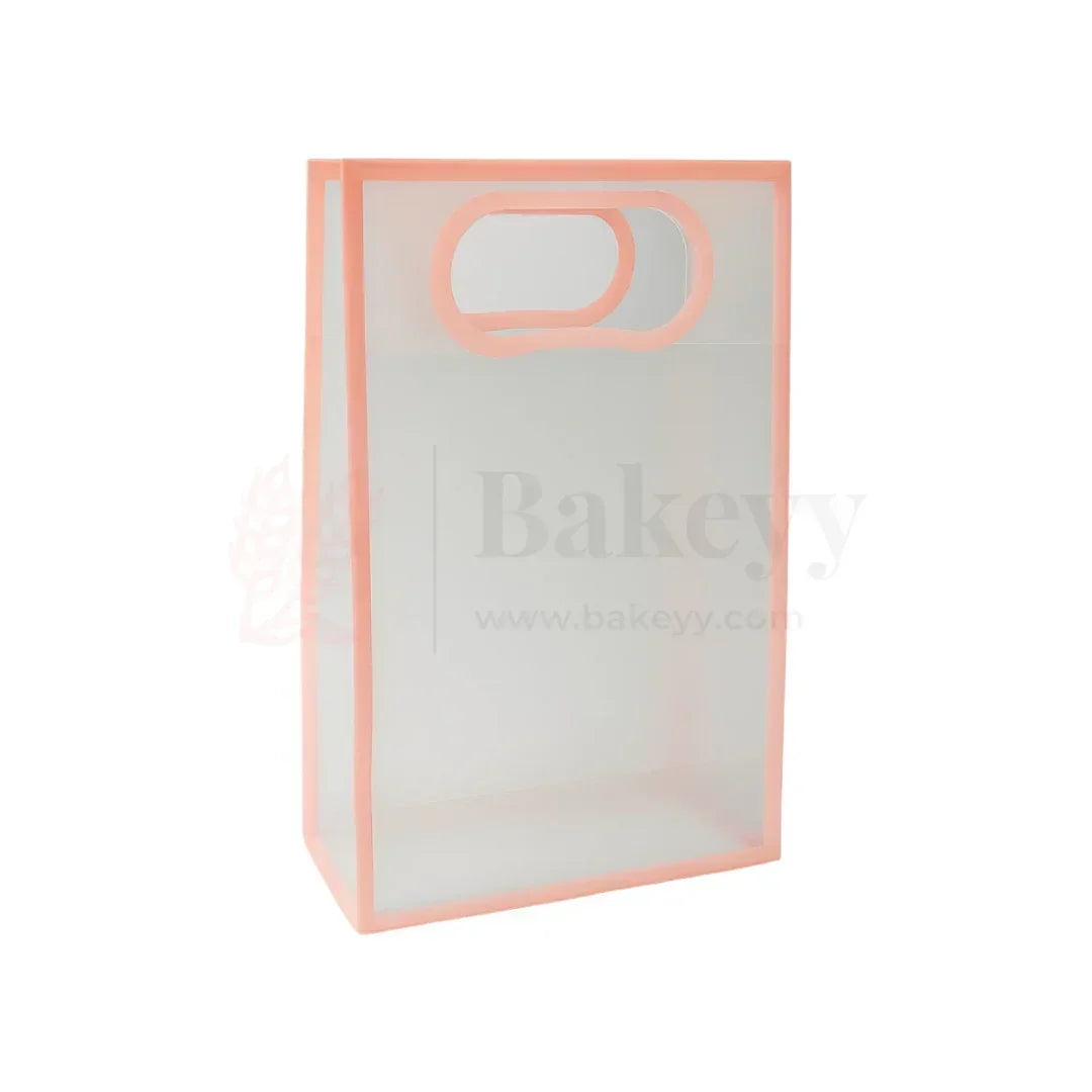 Transparent Gift Bag - Peach | Oval‑Cut Handle| Pack Of 12