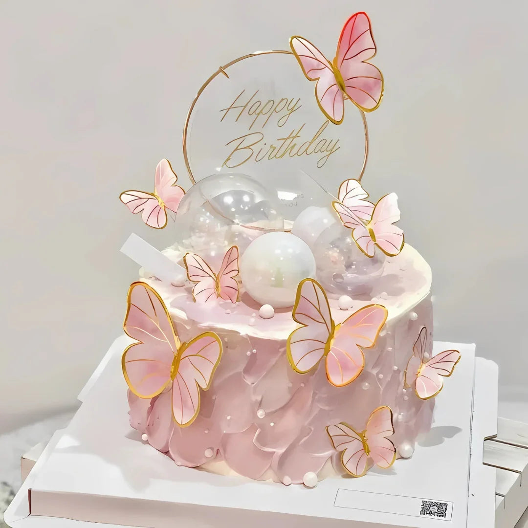 Golden-Edged Water Colour Light Pink | Butterfly Toppers | Elegant Decoration for Cakes, Cupcakes & Desserts | Set of 11