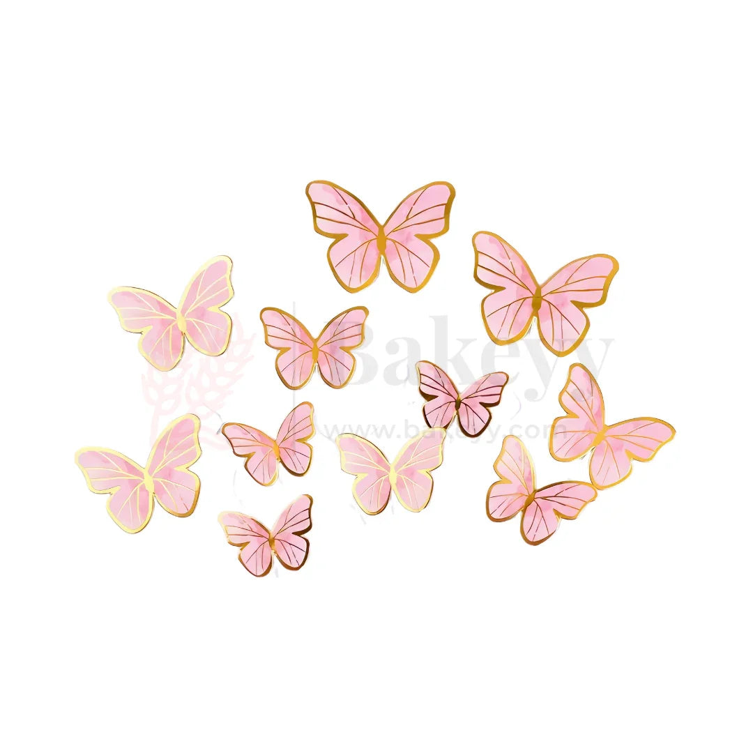 Golden-Edged Water Colour Light Pink | Butterfly Toppers | Elegant Decoration for Cakes, Cupcakes & Desserts | Set of 11