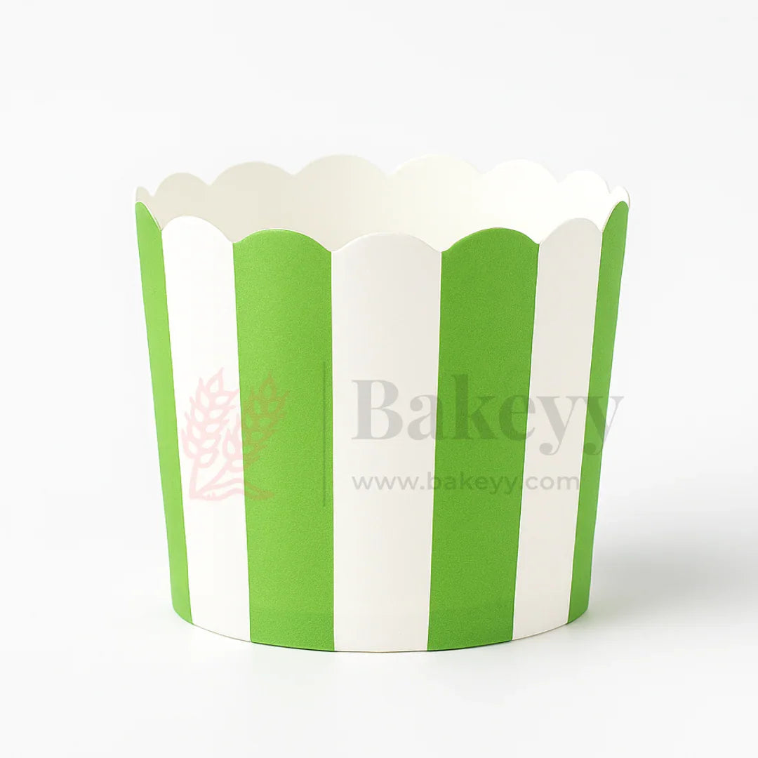 6 cm | Green & White Stripes Muffin Cup | Pack of 50