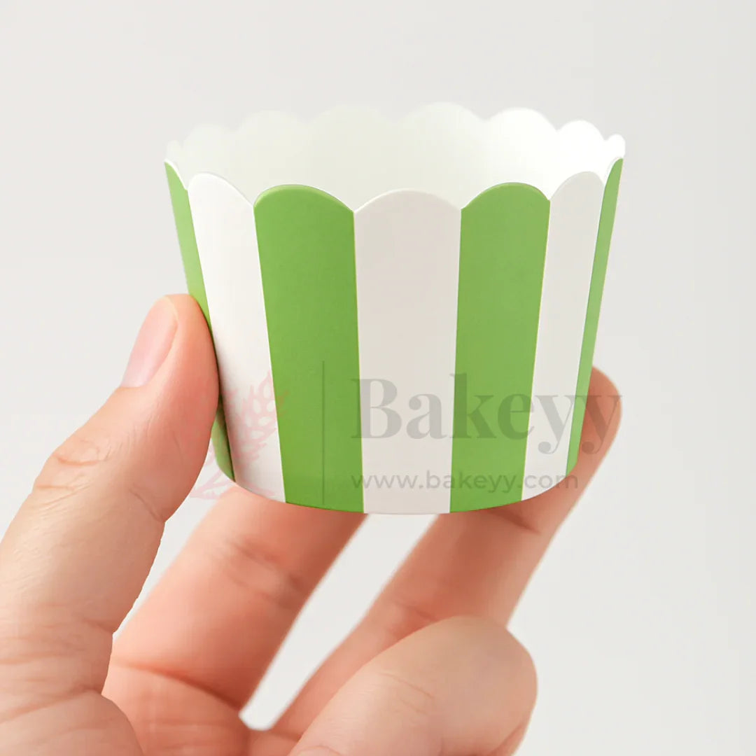 6 cm | Green & White Stripes Muffin Cup | Pack of 50