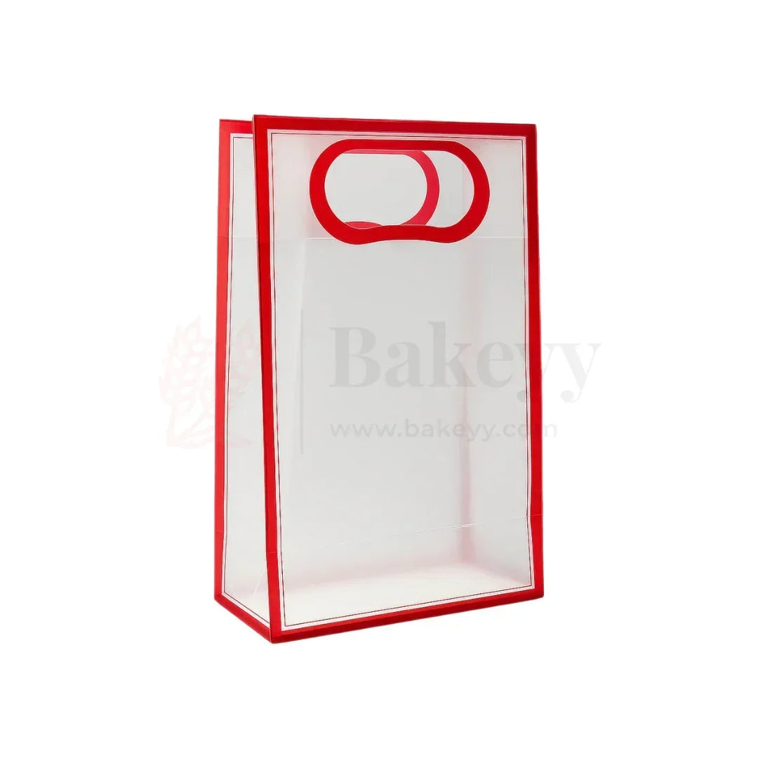 Transparent Gift Bag - Maroon | Oval‑Cut Handle| Pack Of 12