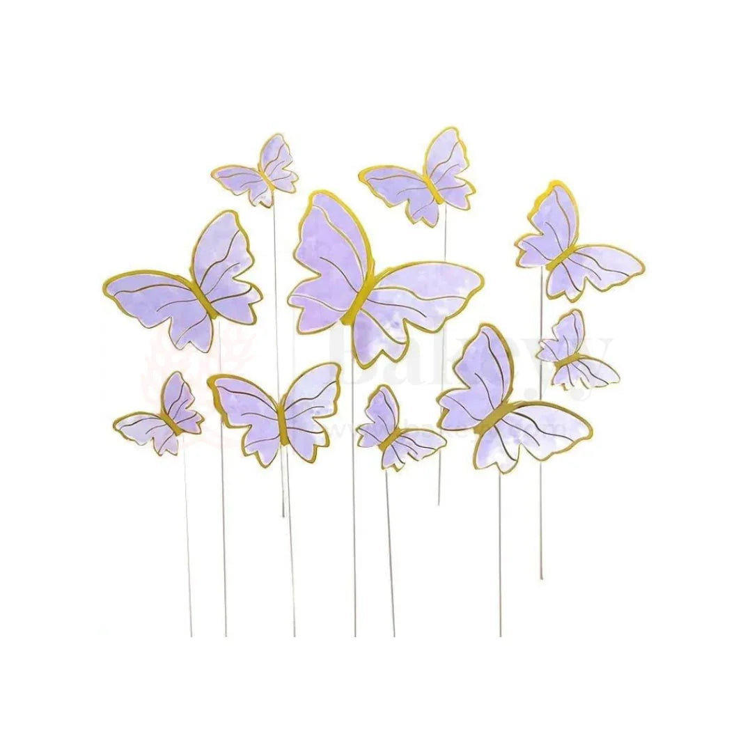 Golden-Edged Purple | Butterfly Toppers | Elegant Decoration for Cakes, Cupcakes & Desserts | Set of 10