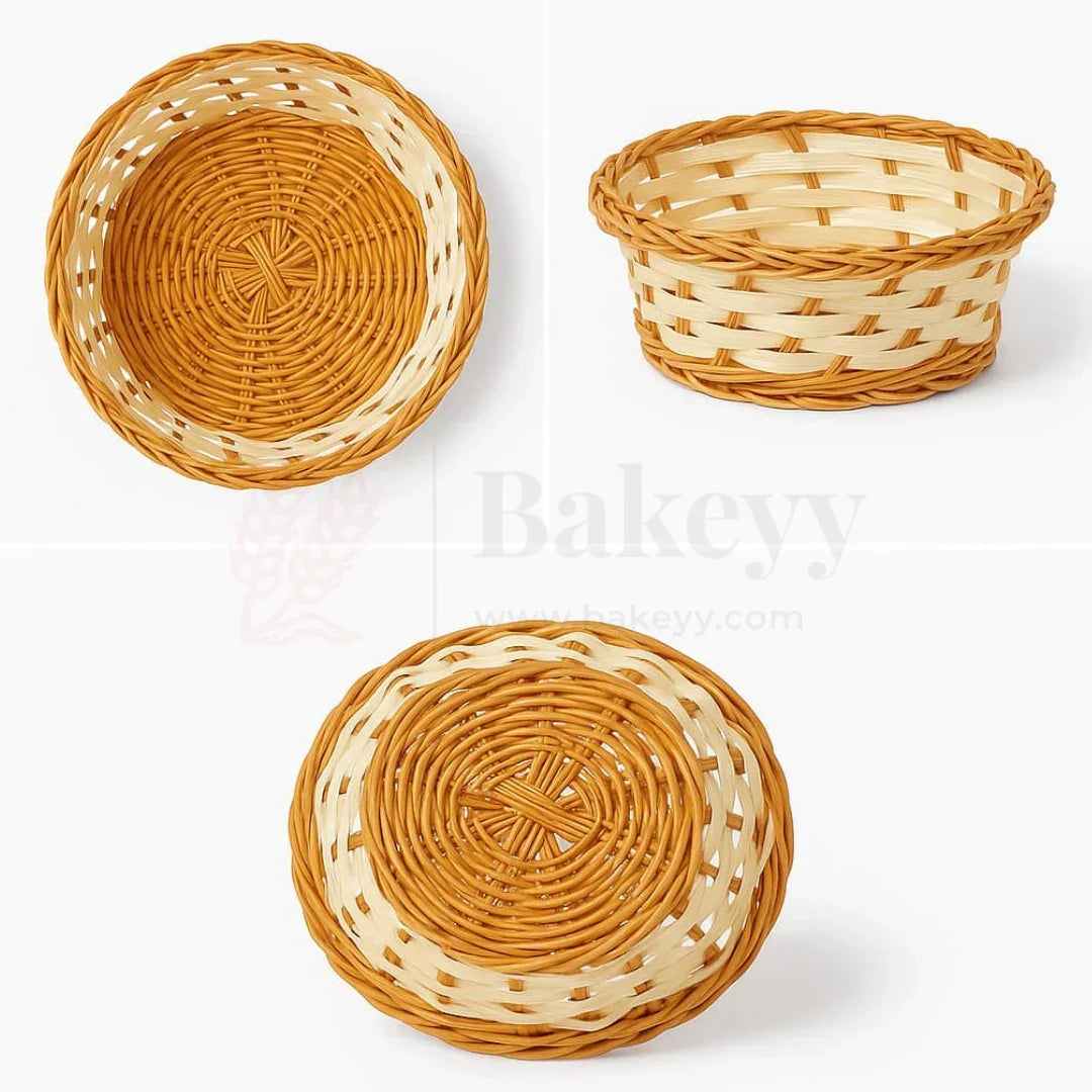 Round Handwoven Wicker Basket | Elegant & Durable Storage Solution | 1 Piece - Bakeyy.com - India - Round Handwoven Wicker Basket | Elegant & Durable Storage Solution | 1 Piece - Small