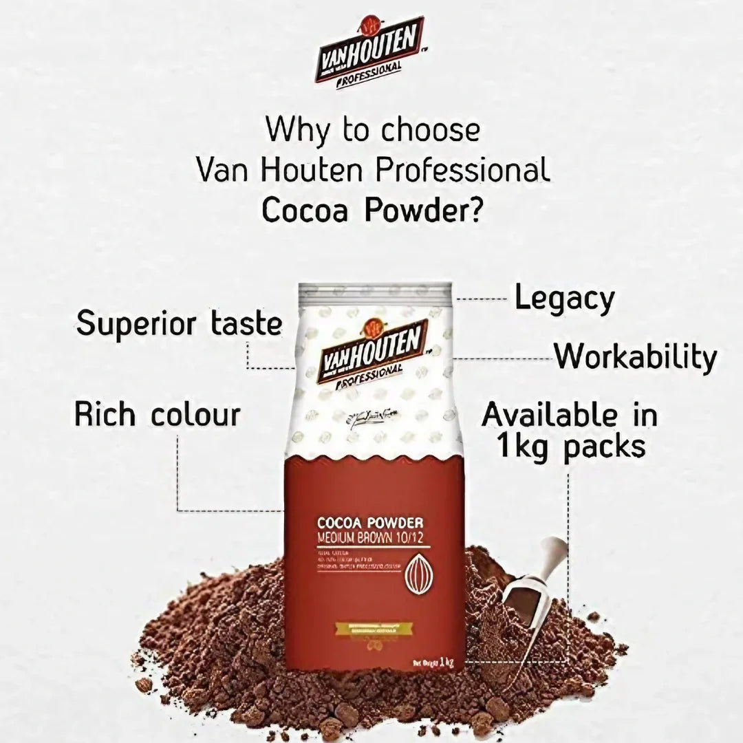 Van Houten Cocoa Powder | 1kg - Medium Brown | Original Dutch Processed - Unsweetened | 100% Cocoa Beans