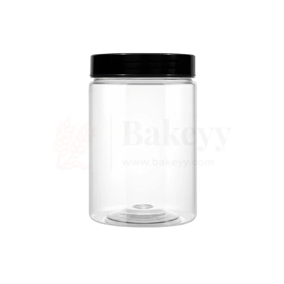 83mm | 350ml Round PET Jar | Transparent Storage Jar with Black Cap | Pack of 10