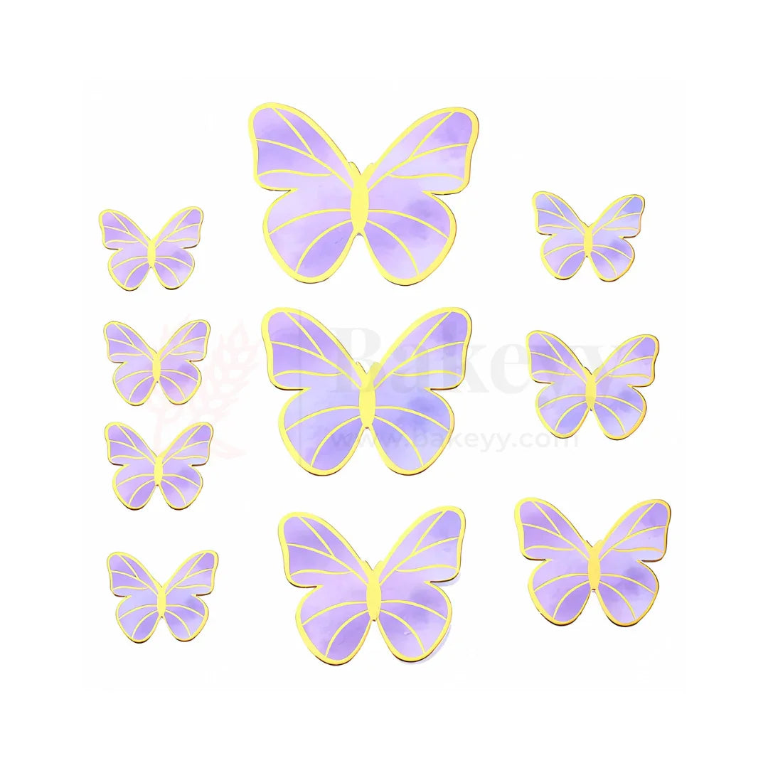 Golden-Edged Purple | Butterfly Toppers | Elegant Decoration for Cakes, Cupcakes & Desserts | Set of 10
