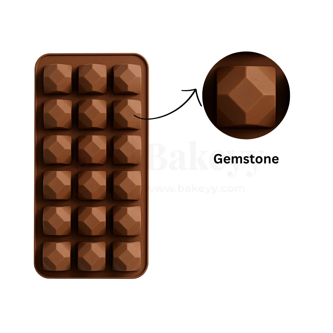 18-Cavity | Gemstone Silicone Chocolate Mould | Non-Stick Jewel Shape for Chocolates, Candies & Crafts | 1 Piece