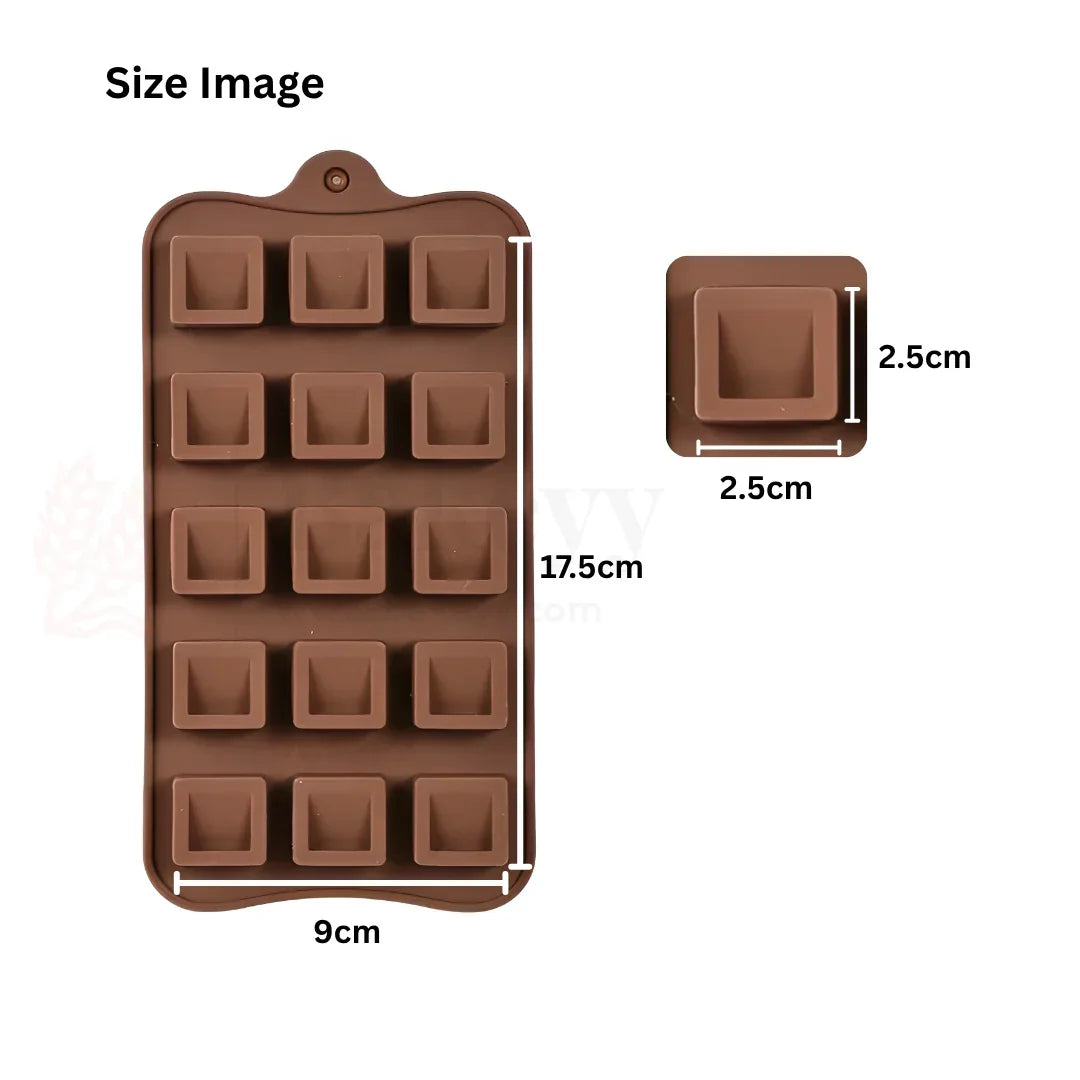 15-Cavity | Square Silicone Chocolate Mould | Non-Stick Baking & Candy Making Tray | 1 Piece - Bakeyy.com - India - 15-Cavity | Square Silicone Chocolate Mould | Non-Stick Baking & Candy Making Tray | 1 Piece - Default Title
