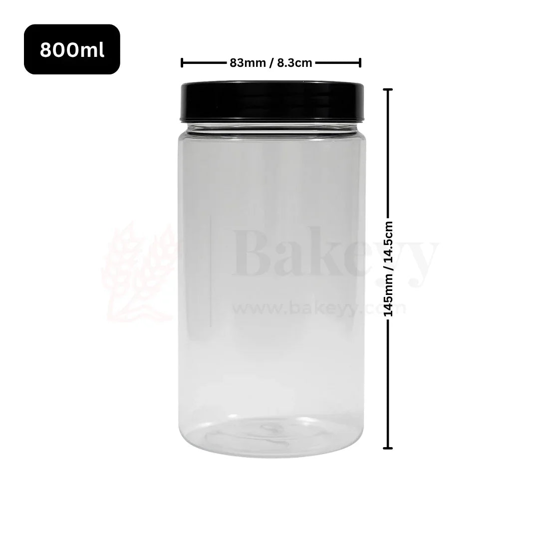 83mm | 800ml Round PET Jar | Transparent Storage Jar with Black Cap | Pack of 10 - Bakeyy.com - India - 83mm | 800ml Round PET Jar | Transparent Storage Jar with Black Cap | Pack of 10 - Default Title