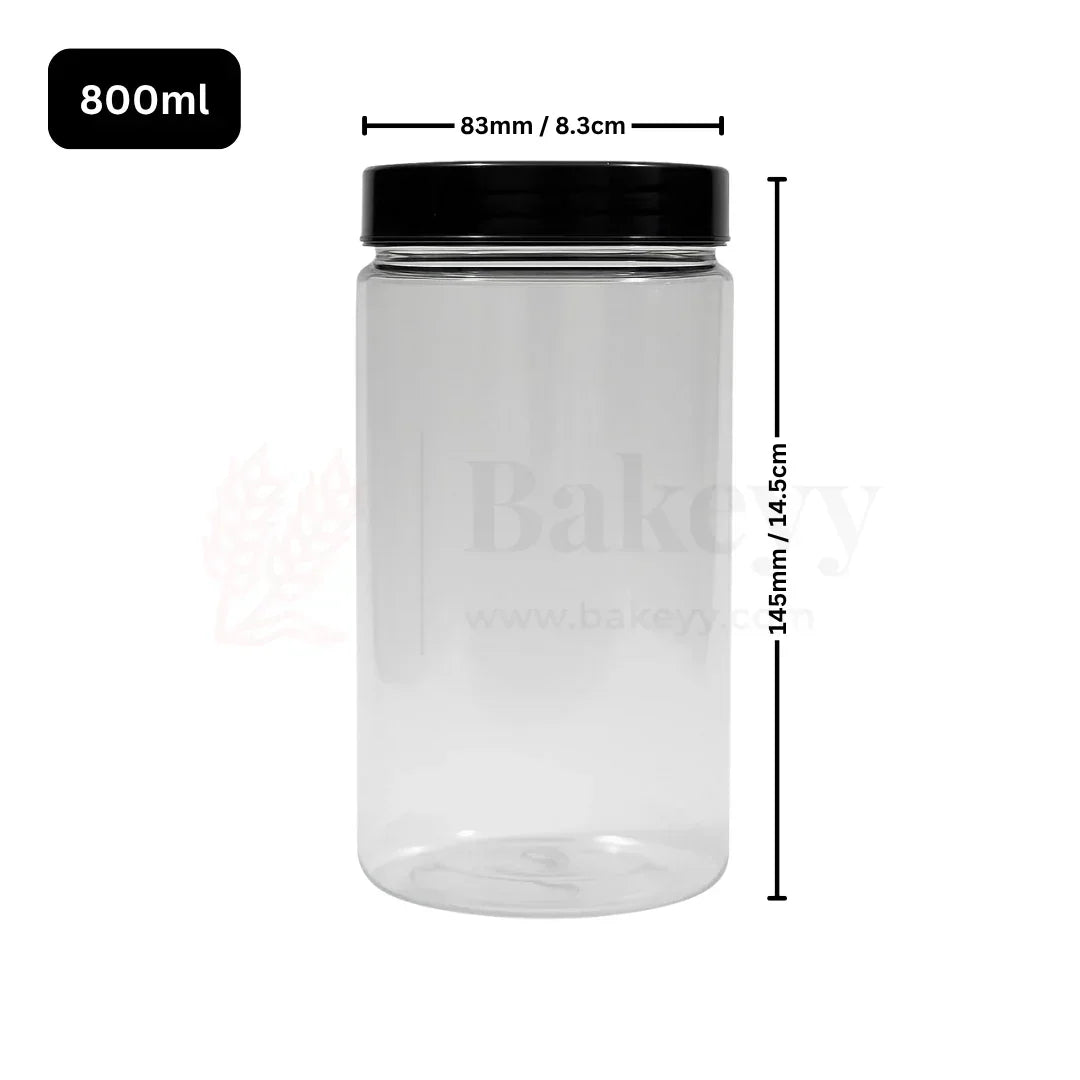 83mm | 800ml Round PET Jar | Transparent Storage Jar with Black Cap | Pack of 10 - Bakeyy.com - India - 83mm | 800ml Round PET Jar | Transparent Storage Jar with Black Cap | Pack of 10 - Default Title