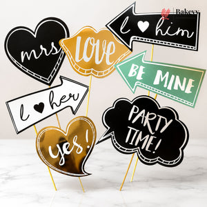 Set of decorative signs with romantic phrases on a white background