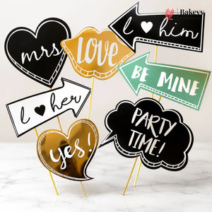 Set of decorative signs with romantic phrases on a white background