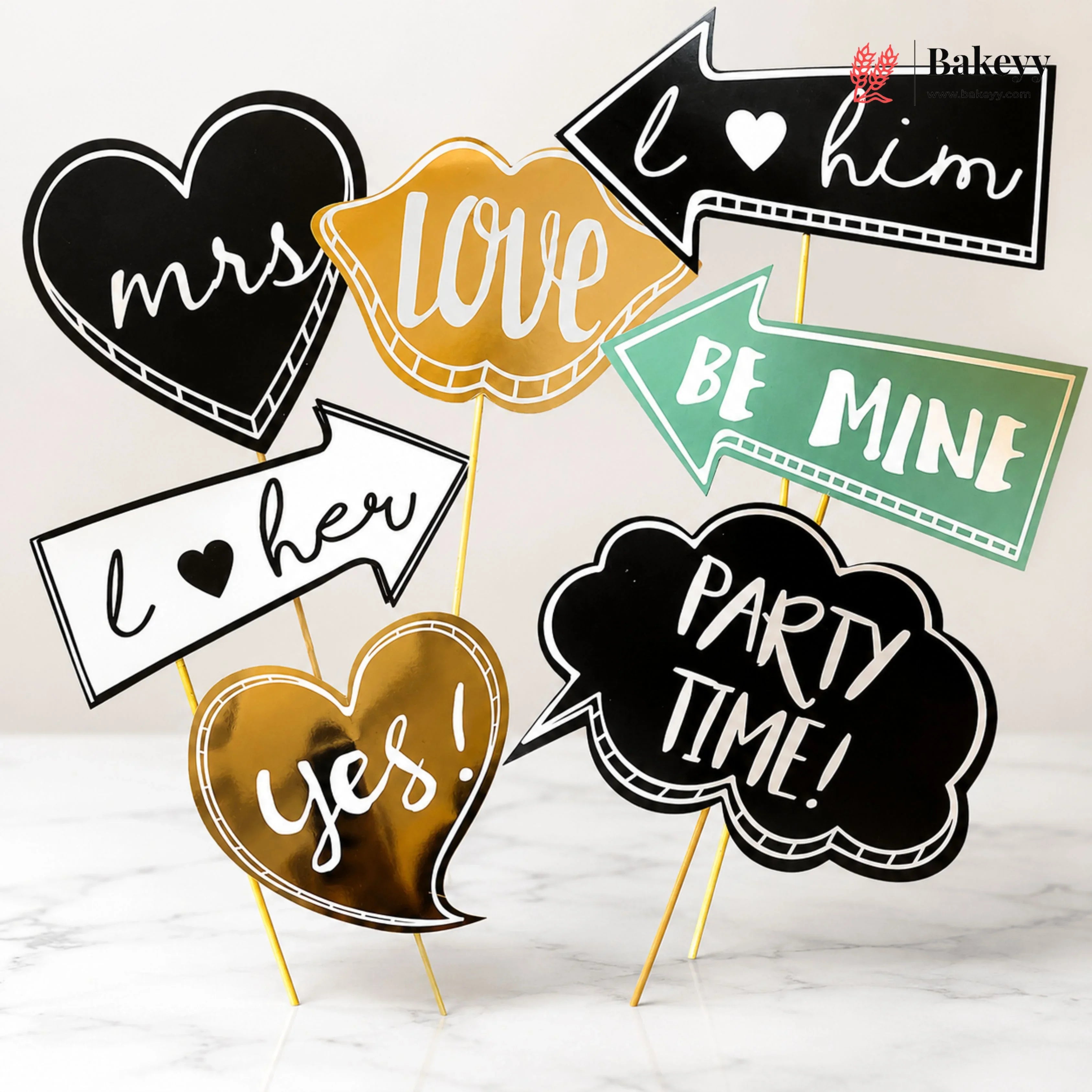 Set of decorative signs with romantic phrases on a white background