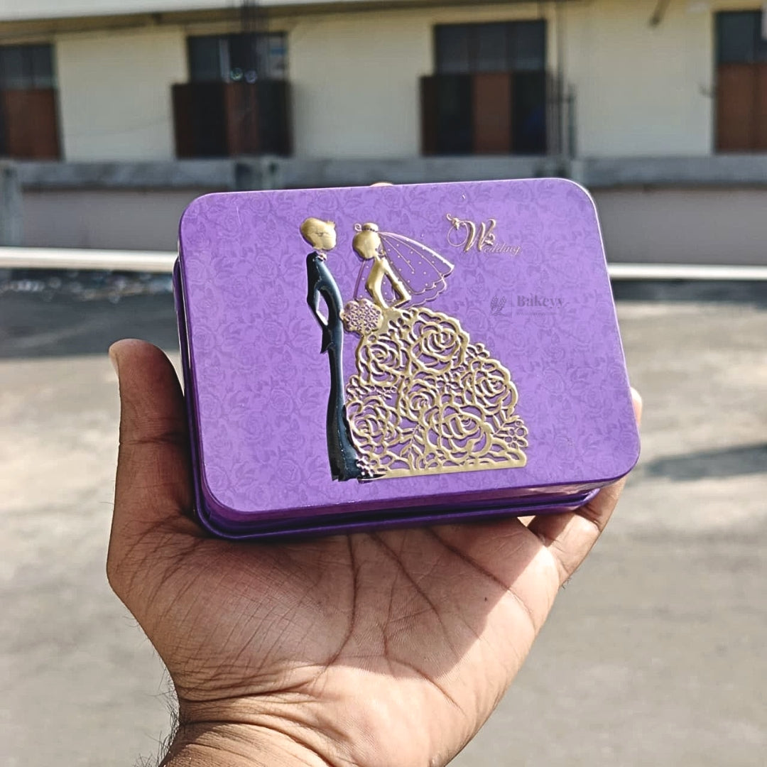 Purple Rectangle Empty Decorative Tin Box | Gift Box | Chocolate Box | Jewellery Box | Pack of 4