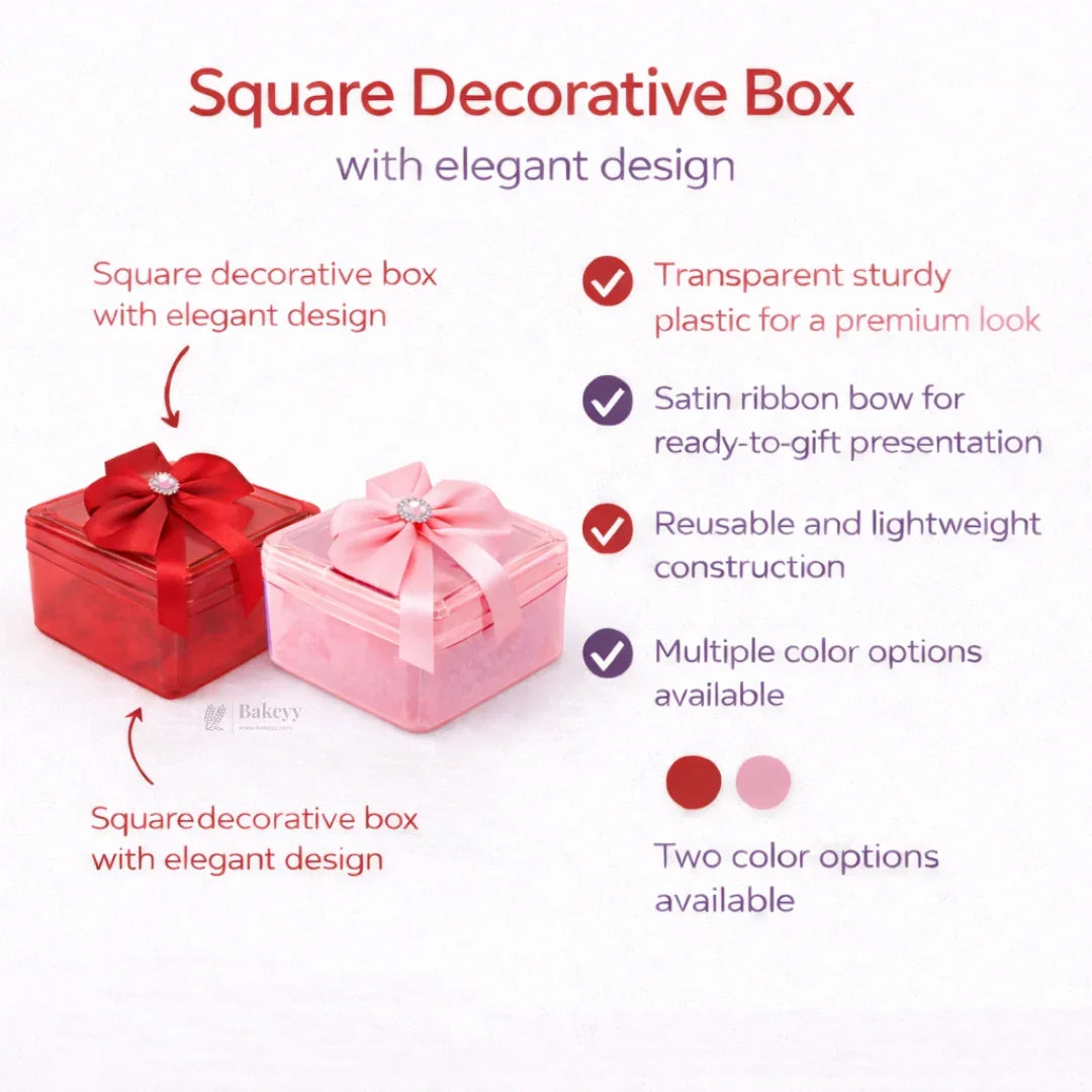 Square Decorative Acrylic Box | Empty Gift Box | Chocolate Box | Sweet Box | Jewellery Box | Plastic Box | Pack of 12