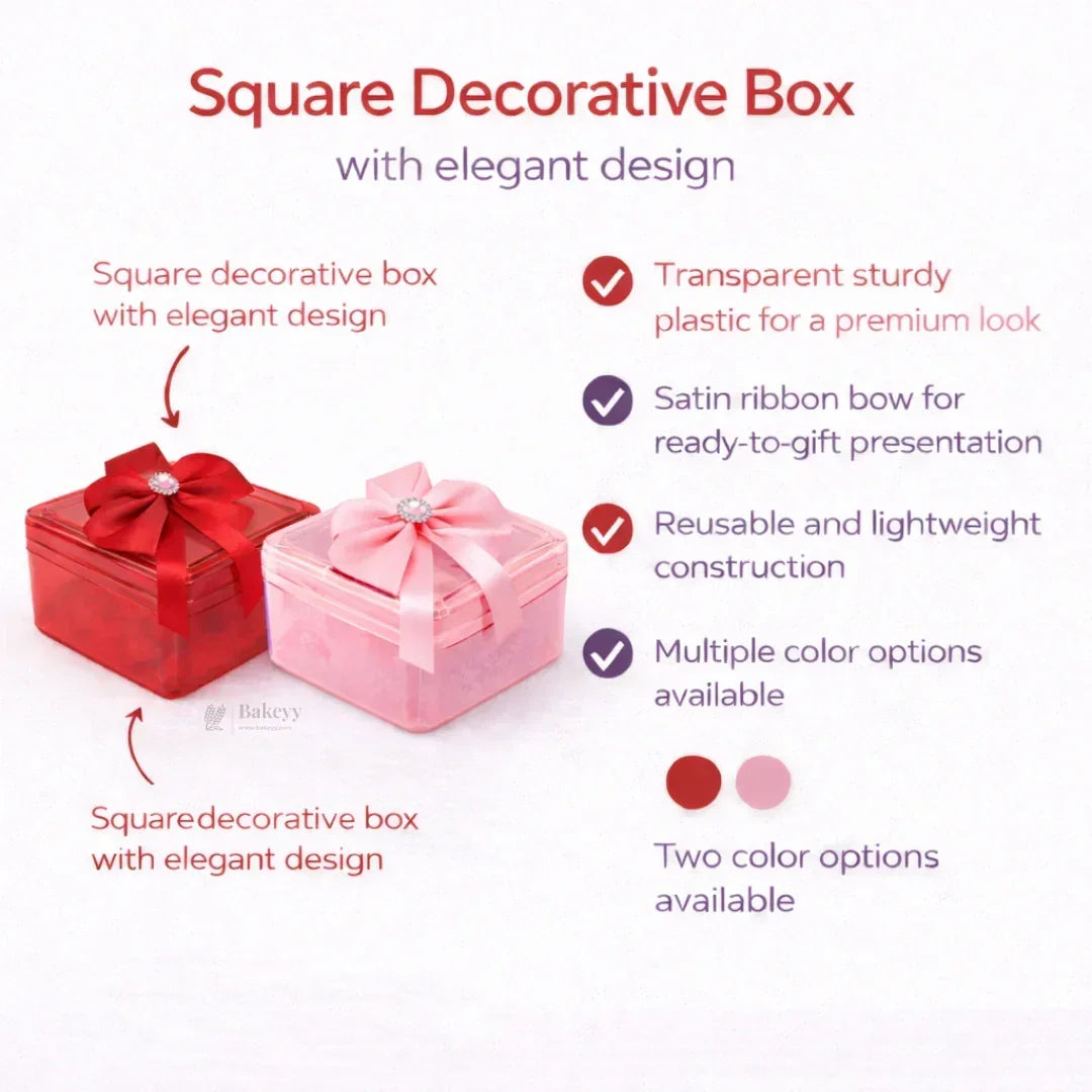 Square Decorative Acrylic Box | Empty Gift Box | Chocolate Box | Sweet Box | Jewellery Box | Plastic Box | Pack of 12 - Bakeyy.com - India - Square Decorative Acrylic Box | Empty Gift Box | Chocolate Box | Sweet Box | Jewellery Box | Plastic Box | Pack of 12 - Red 480.00
