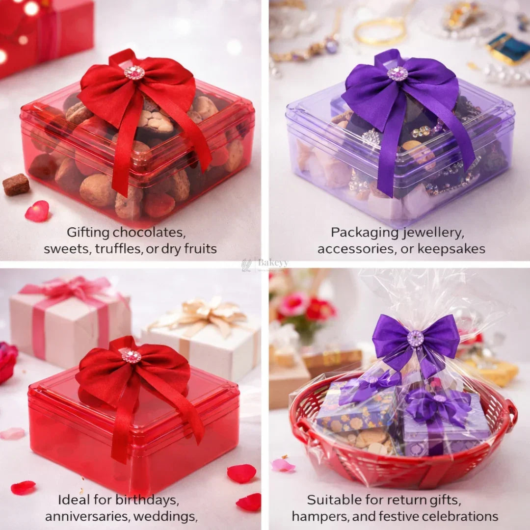 Square Decorative Acrylic Box | Empty Gift Box | Chocolate Box | Sweet Box | Jewellery Box | Plastic Box | Pack of 12 - Bakeyy.com - India - Square Decorative Acrylic Box | Empty Gift Box | Chocolate Box | Sweet Box | Jewellery Box | Plastic Box | Pack of 12 - Red 480.00