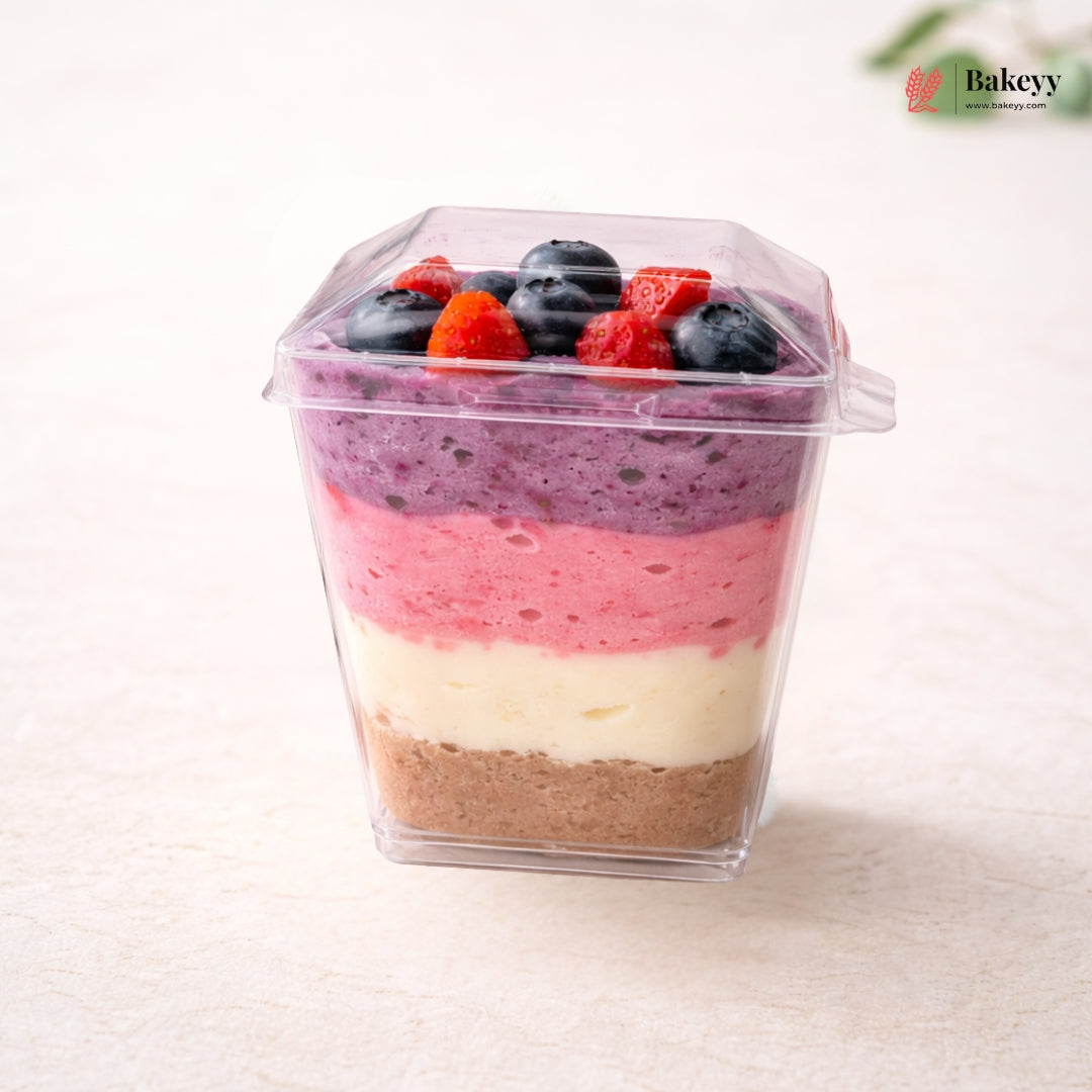 Pyramid Dessert Container with Lid | Transparent PET Premium Dessert Box | Pack of 100