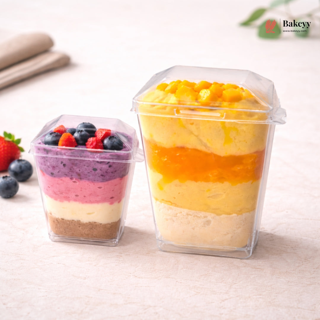 Pyramid Dessert Container with Lid | Transparent PET Premium Dessert Box | Pack of 100