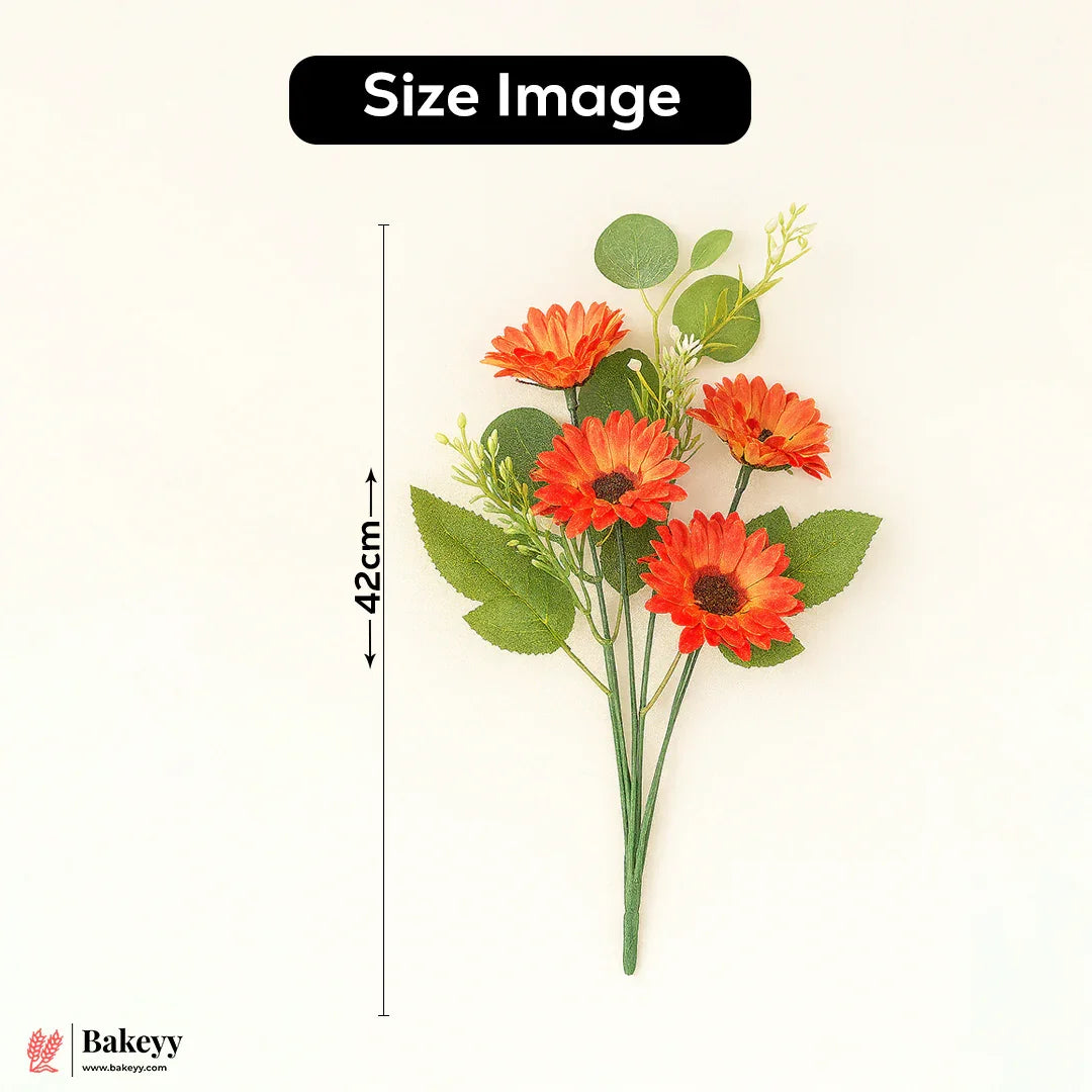 Artificial Gerbera Daisy Flower Bunch – 42cm | Reddish-Orange | Decorative Stick for Home & Events | Pack Of 1