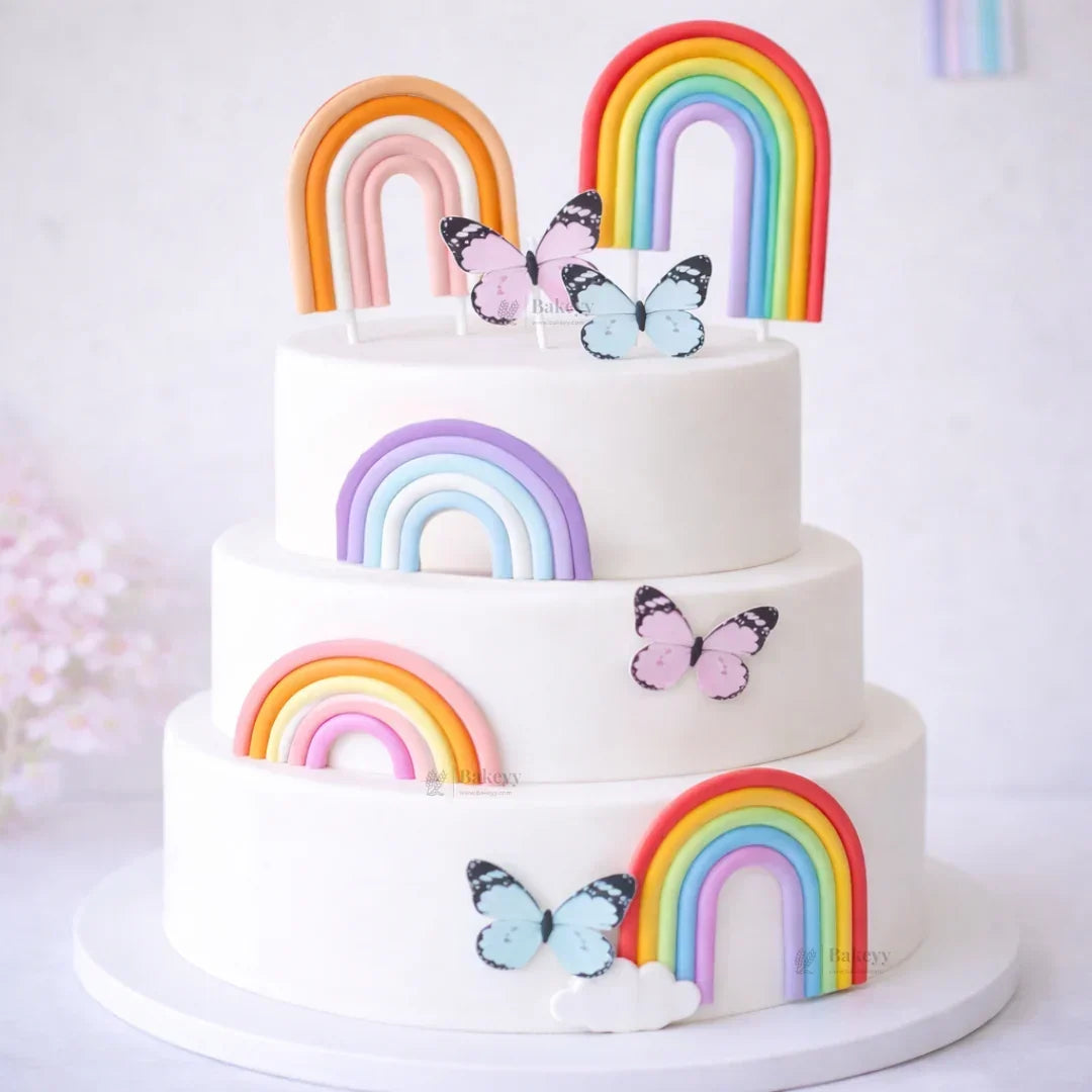 Rainbow & Butterfly Cake Topper Set | Paper Topper | Arch Theme Decoration for Cakes | Multiple Colours Available | Pack of 1 - Bakeyy.com - India - Rainbow & Butterfly Cake Topper Set | Paper Topper | Arch Theme Decoration for Cakes | Multiple Colours Available | Pack of 1 - Pink 1 22.00
