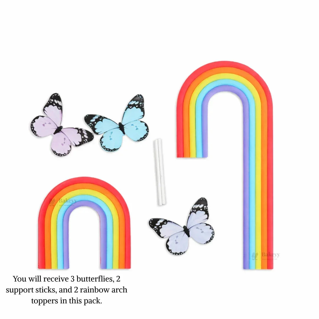Rainbow Arch & Butterfly Cake Topper Set | Paper Topper | Cloud Rainbow & Butterfly Decorations for Cakes | Multiple Designs Available | Pack of 1 - Bakeyy.com - India - Rainbow Arch & Butterfly Cake Topper Set | Paper Topper | Cloud Rainbow & Butterfly Decorations for Cakes | Multiple Designs Available | Pack of 1 - Design 6 22.00