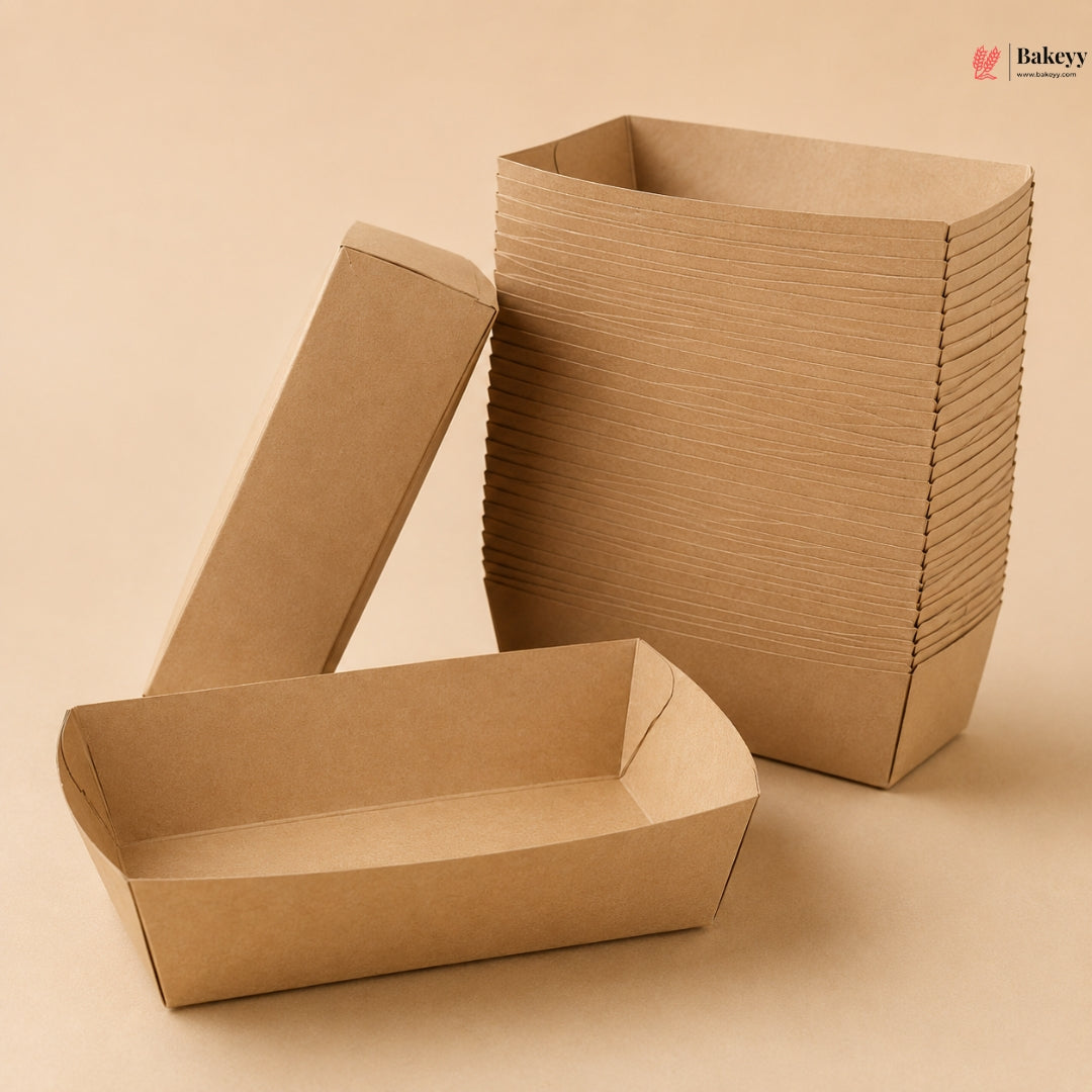 Three brown cardboard boxes of different shapes on a beige background