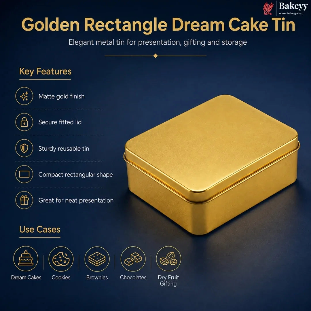 Rectangle Metal Cake Tin Box with Lid | Premium Decorative Tin for Plum Cake, Dream Cake & Gift Packing | Reusable Storage Container| Pack of 6