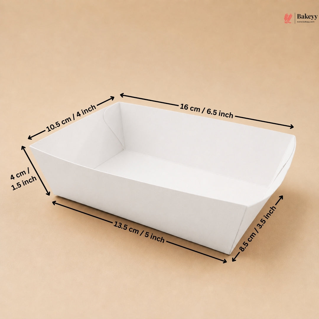 Rectangle White Food Tray | Snack & Dessert Serving Tray | 2 Capacities Available | Pack of 50