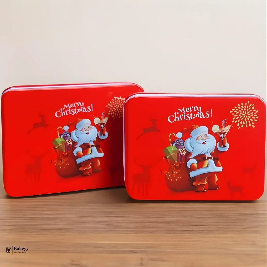 Rectangle Christmas Gift Storage Box | Christmas Cookie & Chocolate Tin Box | Pack of 6 - Bakeyy.com - India - Rectangle Christmas Gift Storage Box | Christmas Cookie & Chocolate Tin Box | Pack of 6 - 12x9x4 cm 330.00