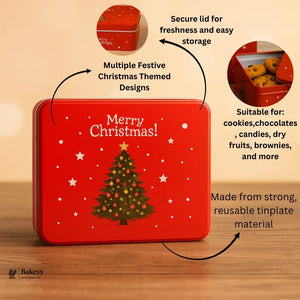 Rectangle Christmas Gift Storage Box | Christmas Cookie & Chocolate Tin Box | Pack of 6 - Bakeyy.com - India - Rectangle Christmas Gift Storage Box | Christmas Cookie & Chocolate Tin Box | Pack of 6 - 12x9x4 cm 330.00