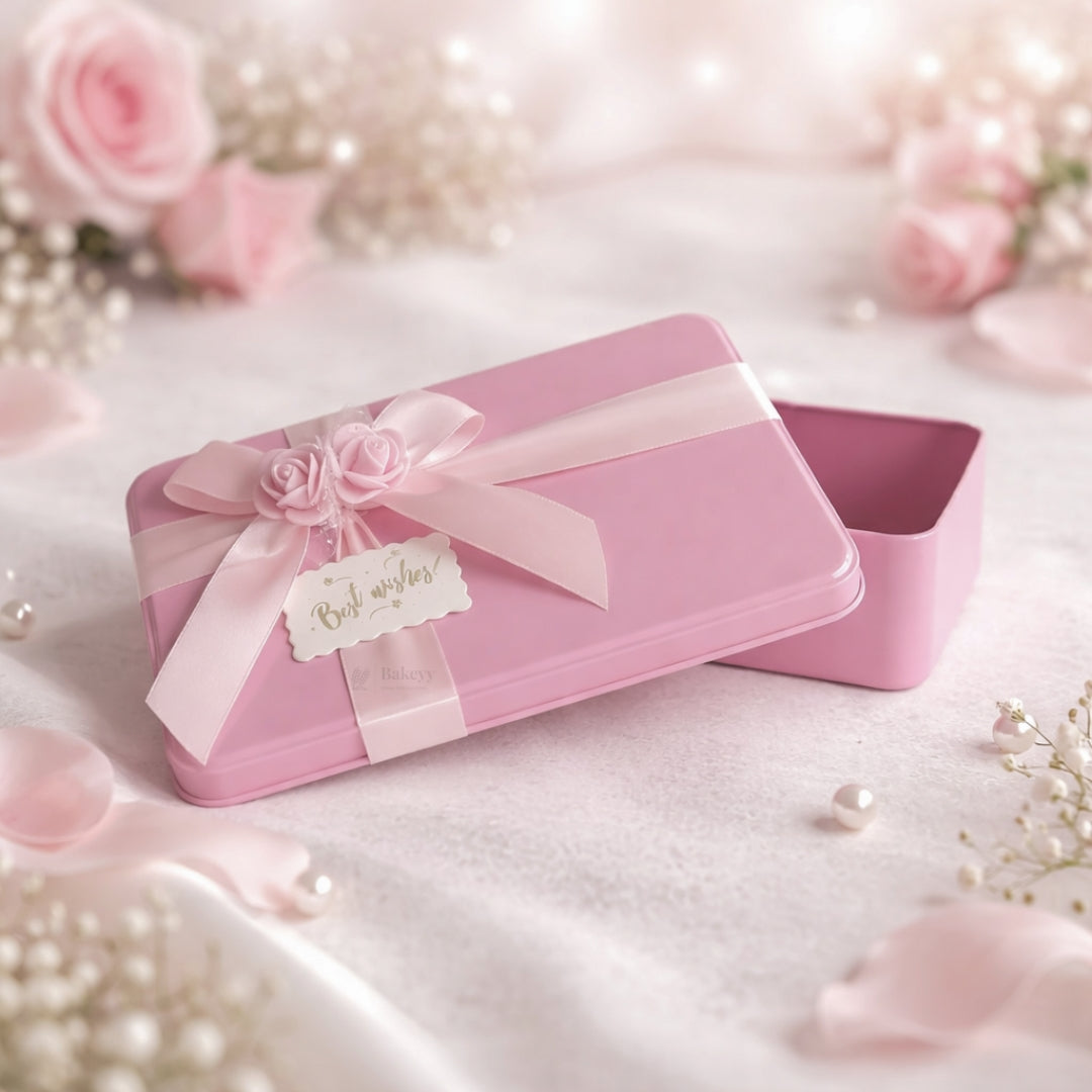 Rectangle Empty Decorative Tin Box | Mixed Bow Designs | 19x11x4.5Cm Tin Box | Pack of 1