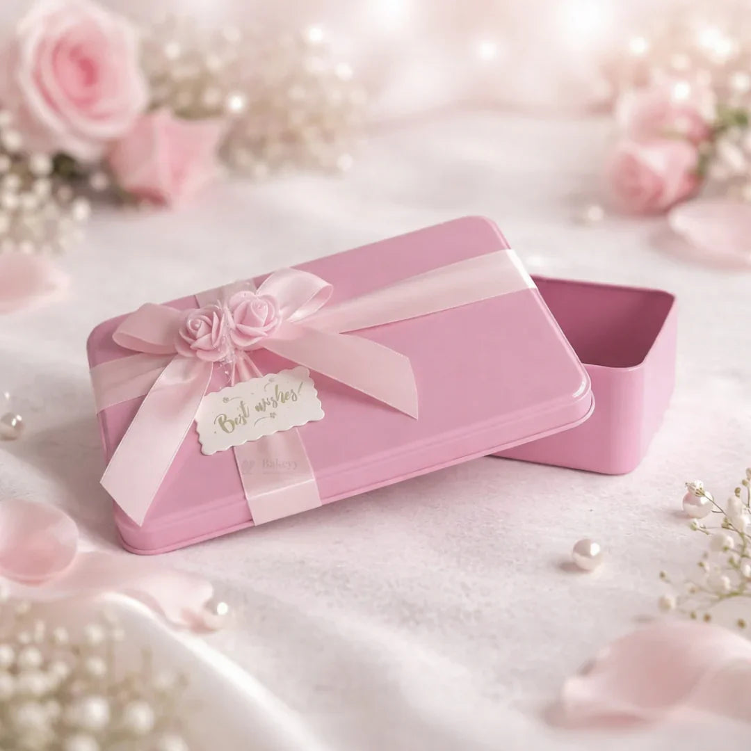Rectangle Empty Decorative Tin Box | Mixed Bow Designs | 19x11x4.5Cm Tin Box | Pack of 1