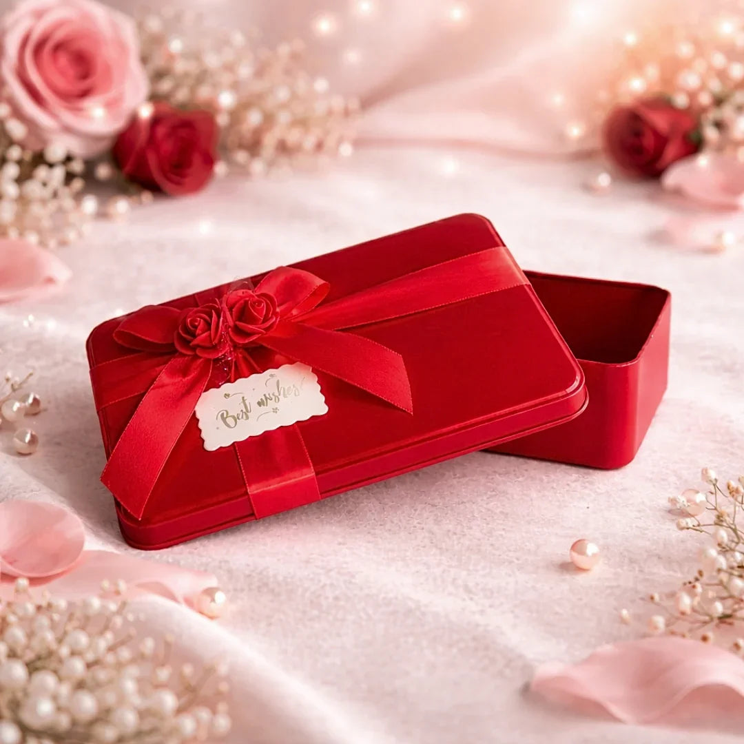 Rectangle Empty Decorative Tin Box | Mixed Bow Designs | 19x11x4.5Cm Tin Box | Pack of 1