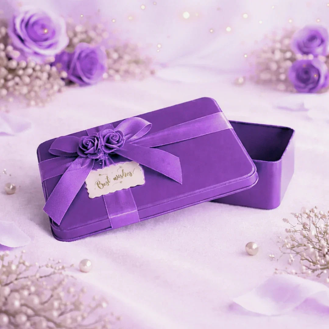 Rectangle Empty Decorative Tin Box | Mixed Bow Designs | 19x11x4.5Cm Tin Box | Pack of 1