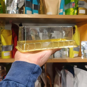 Rectangular PET Dessert & Cake Box with Clear Lid, Gold & Black Base | Pack of 25