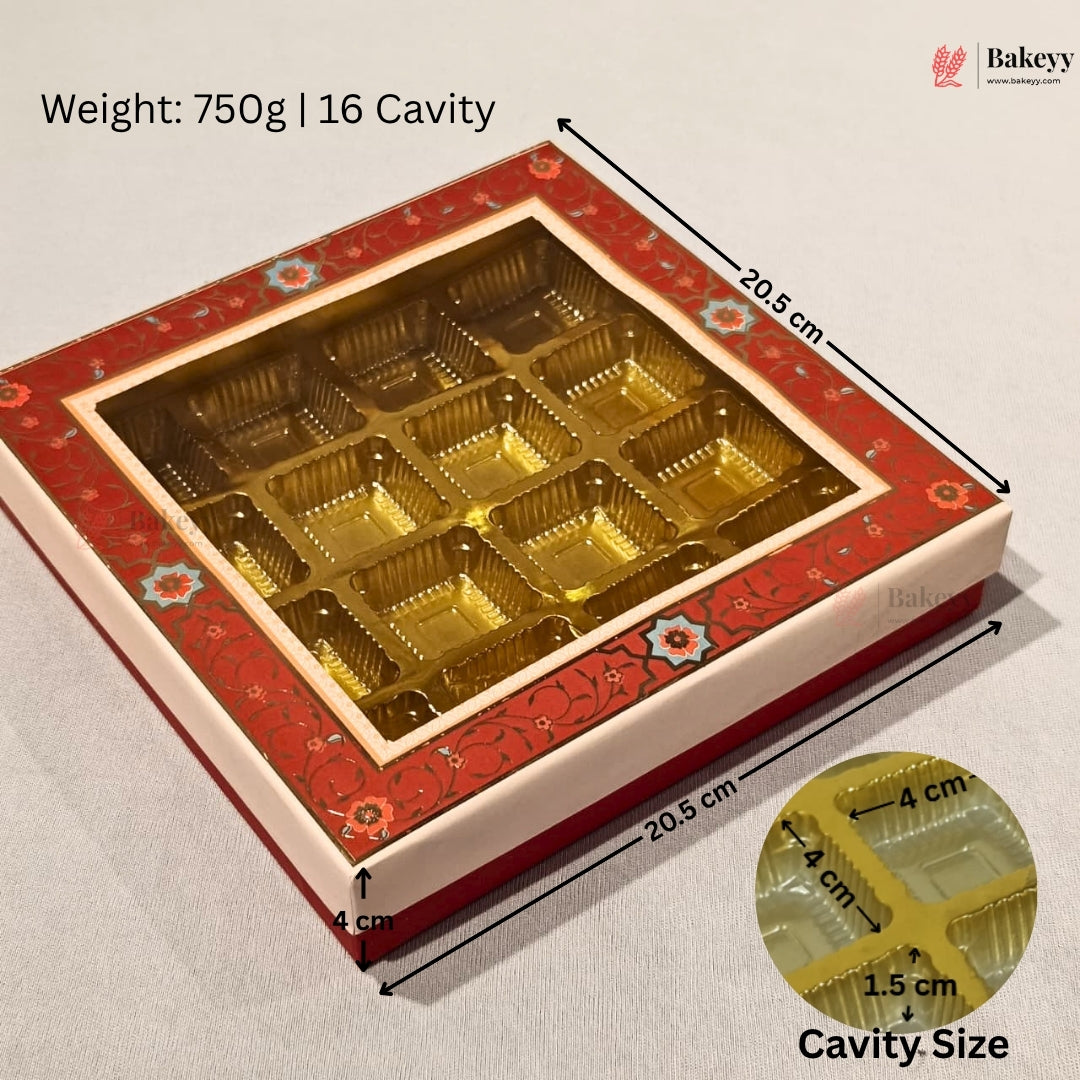 Red Floral Border Window Sweet & Chocolate Gift Box | With & Without Cavity | Multiple Capacities