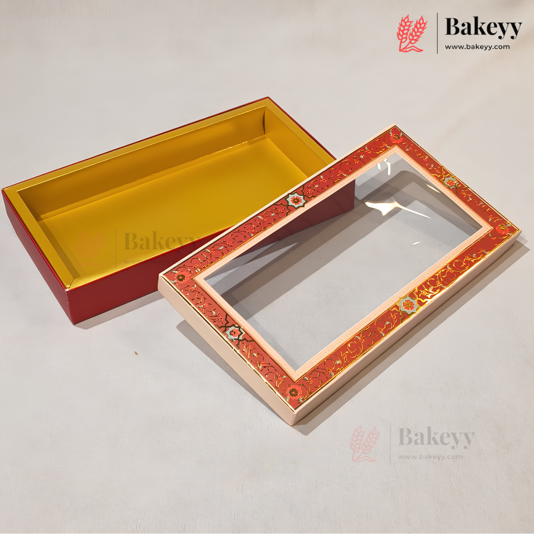 Red Floral Border Window Sweet & Chocolate Gift Box | With & Without Cavity | Multiple Capacities