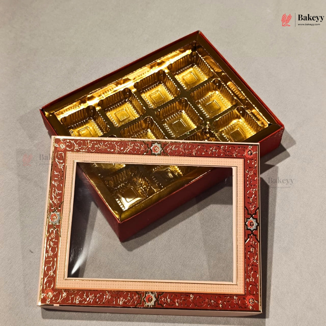 Red Floral Border Window Sweet & Chocolate Gift Box | With & Without Cavity | Multiple Capacities