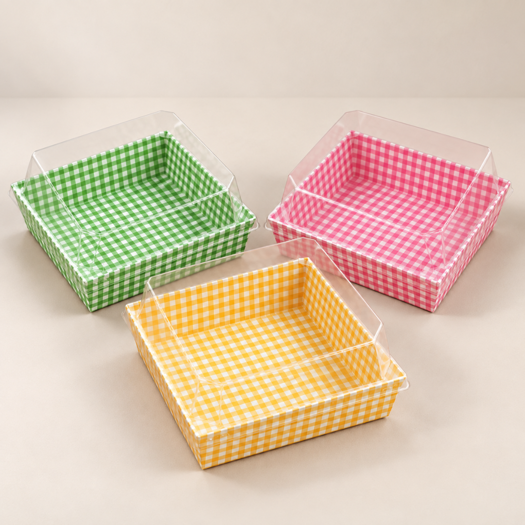 Grid pattern Clear Lid Dessert Box for Cakes, Cookies & Bakery Packaging | Pack of 50