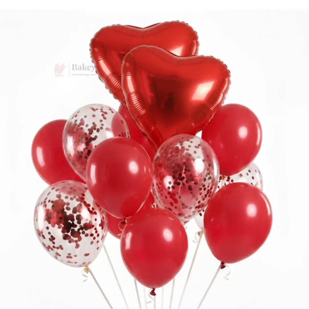 Red Heart Balloon Decoration Set Heart Foil Balloons with Red Metallic & Red Confetti Balloons Party Decor Combo Kit14 Pcs Set Pack of 1