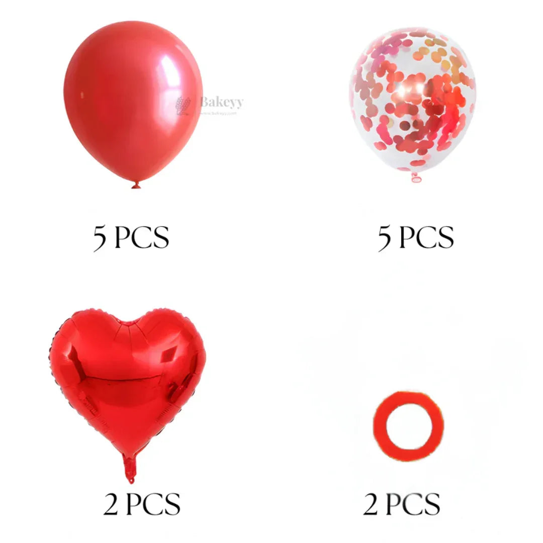 Red Heart Balloon Decoration Set Heart Foil Balloons with Red Metallic & Red Confetti Balloons Party Decor Combo Kit14 Pcs Set Pack of 1