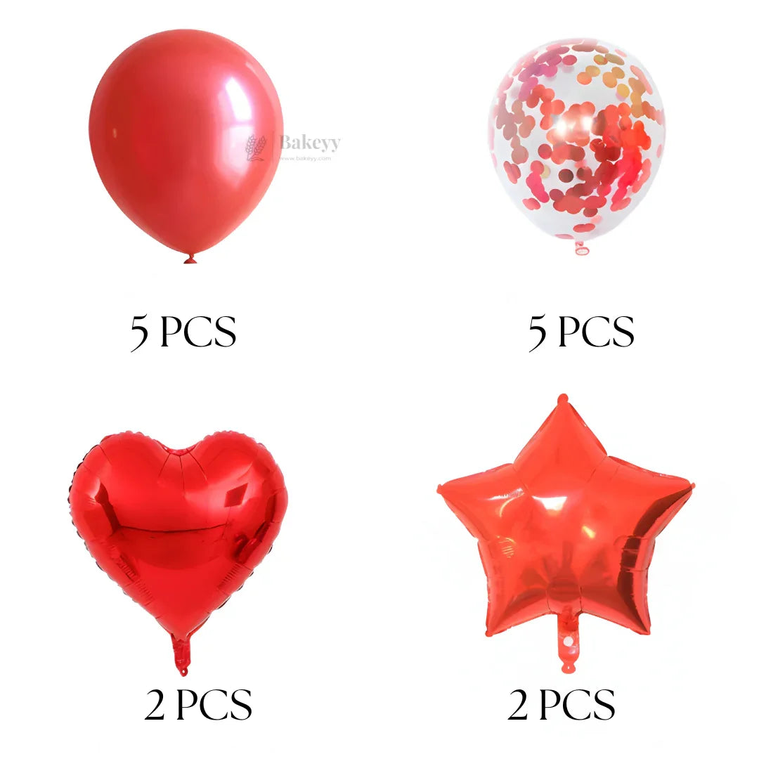 Red Heart & Star Balloon Set | Party Decoration Combo | 14 pc Set | 1 Piece