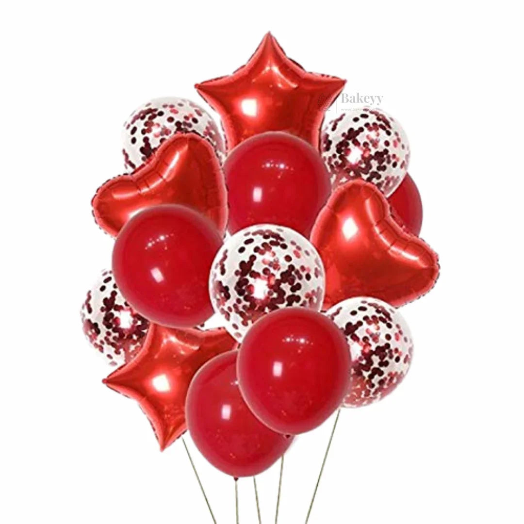 Red Heart & Star Balloon Set | Party Decoration Combo | 14 pc Set | 1 Piece