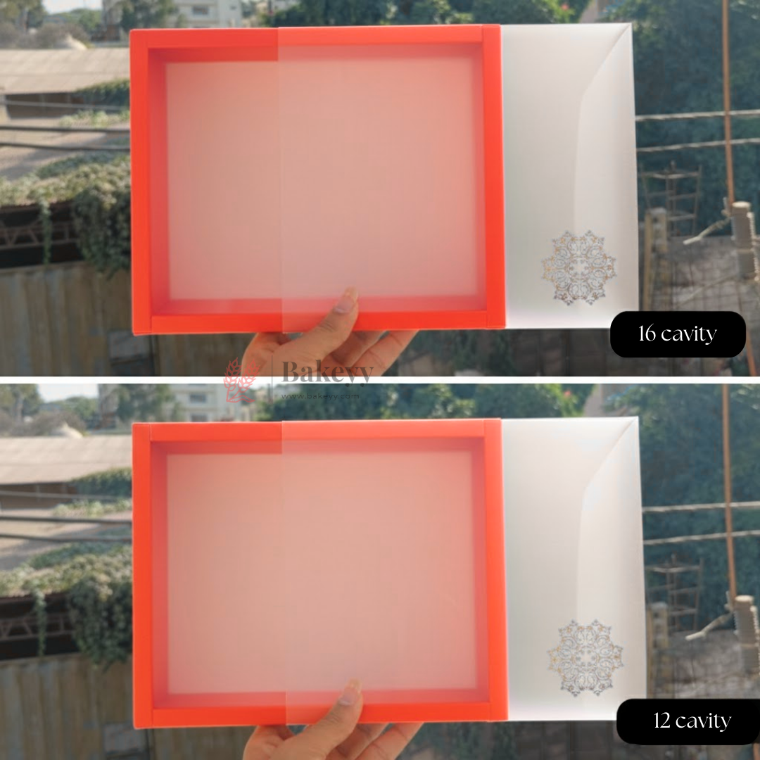 Red Sliding Chocolate Box with Gold Cavity Premium Rigid Gift Box for Chocolates Pack of 10