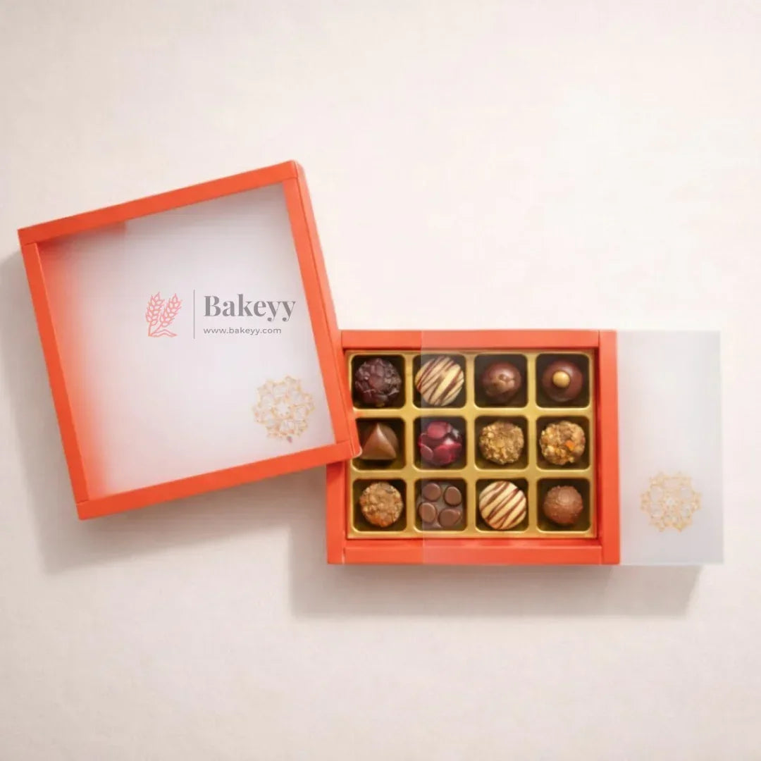 Red Sliding Chocolate Box with Gold Cavity Premium Rigid Gift Box for Chocolates Pack of 10