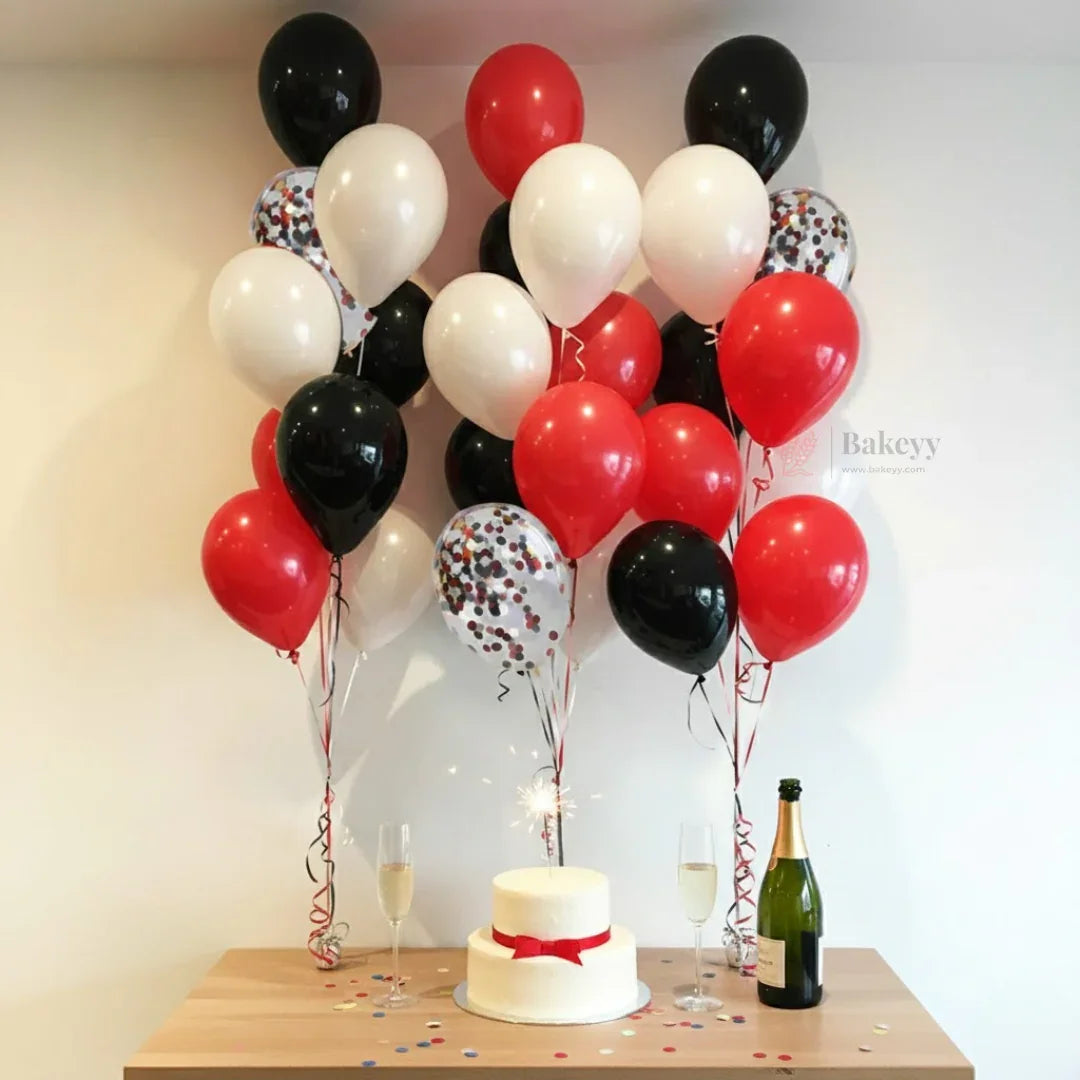 Red Black White Balloon Decoration Set Latex Balloons + Confetti Balloons Party Decor Combo Kit 25 pc Set 1 Piece