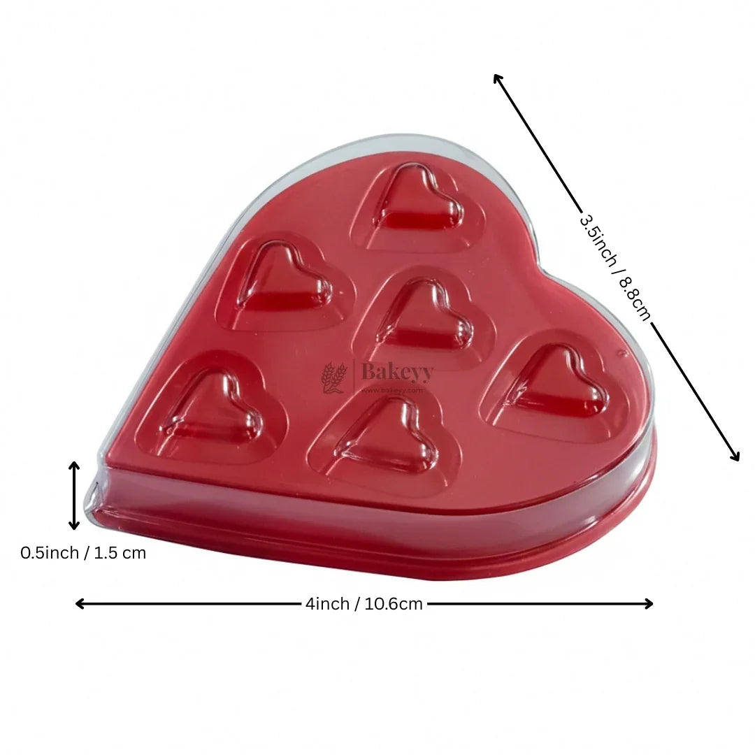 Red Heart Shape Chocolate Box with Transparent Lid | 6 Cavity Chocolate Gift Box | Pack of 25